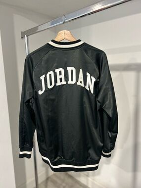 Jordan Black Satin Varsity Bomber with White Lettering
